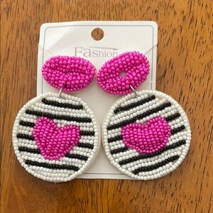 Pink and White Beaded Earrings